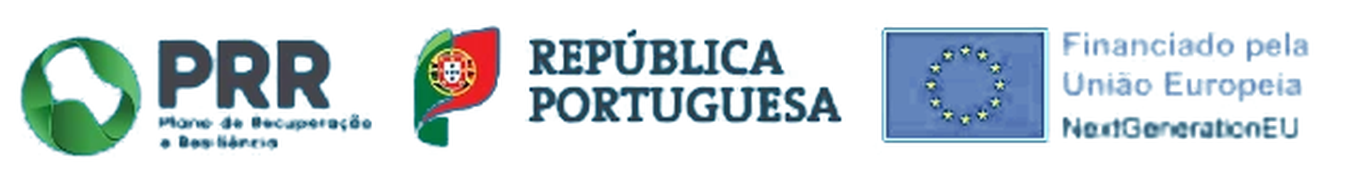 Logótipos PRR, República Portuguesa e Financiado pela União Europeia – NextGenerationEU